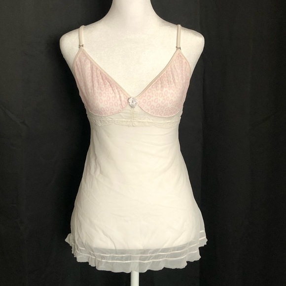 st even Other - White and Pink Mesh Lace Trim Chemise